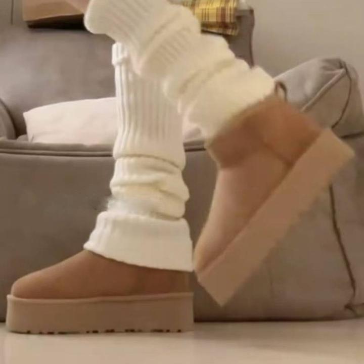 套筒平底绒面人造短毛绒冬季靴子