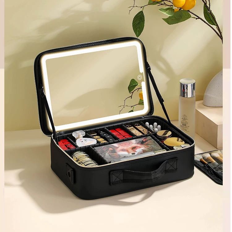 网红防水高档双层ins风多功能化妆包收纳包便携式手提带镜LED灯