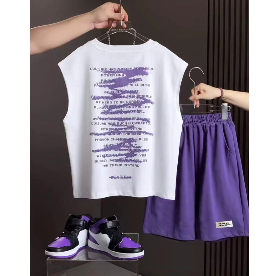 儿童背心套装夏季男童运动透气无袖套装中大童两件套