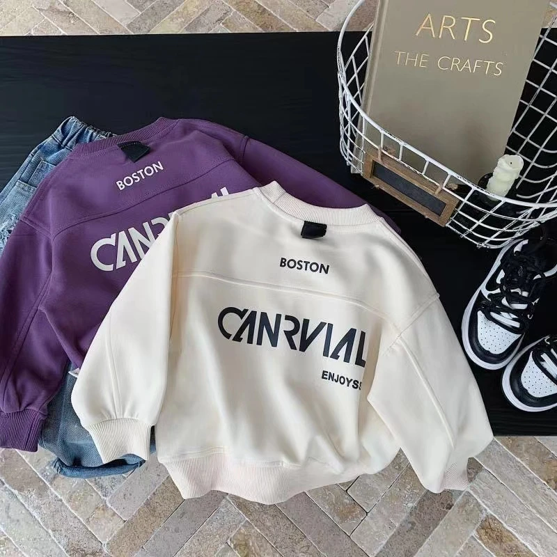 新款儿童春秋季卫衣男童帅气套头上衣中大童时尚宽松打底衫