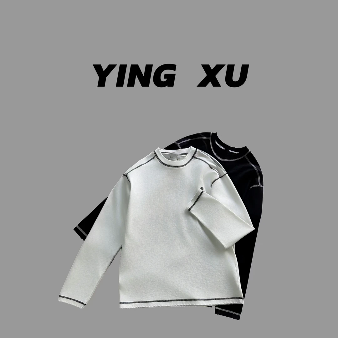 小颖【山岚图鉴】2025早春情侣复古简约时尚潮牌刺绣长袖T恤