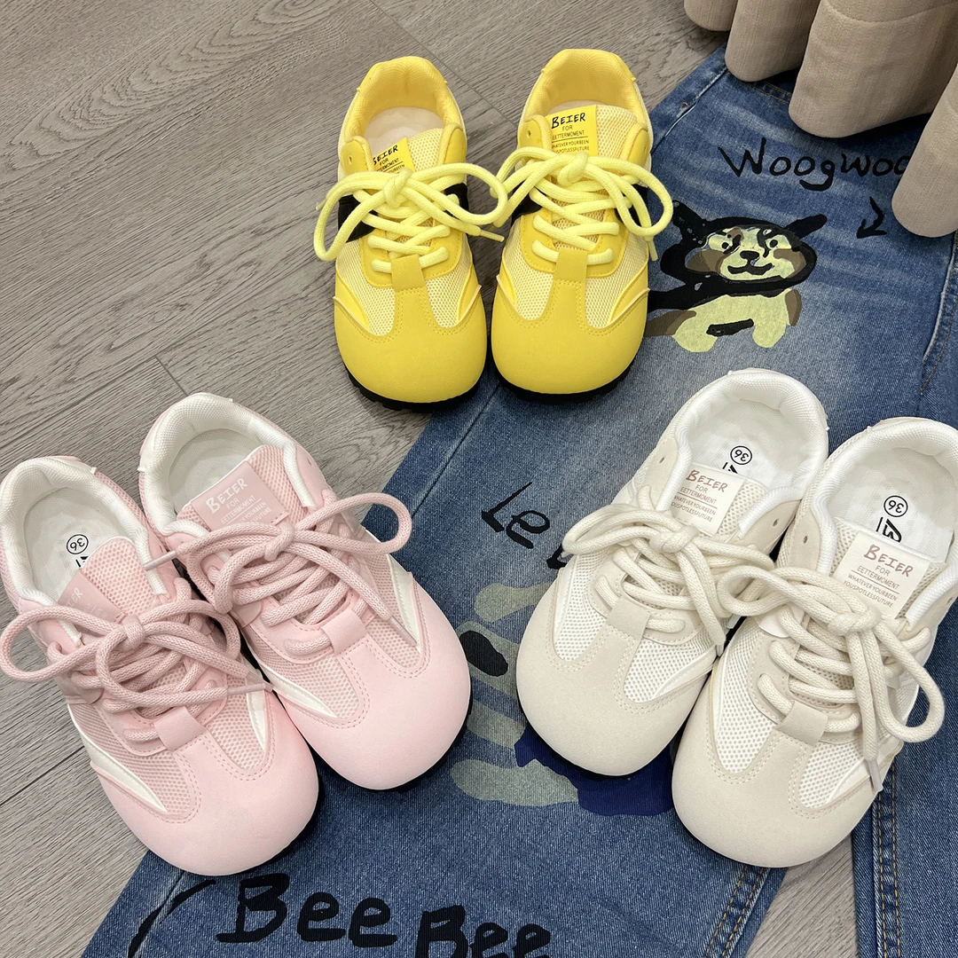 爆改国潮小众原创丑萌大头德训鞋女2024新款夏季平底网面透气板鞋