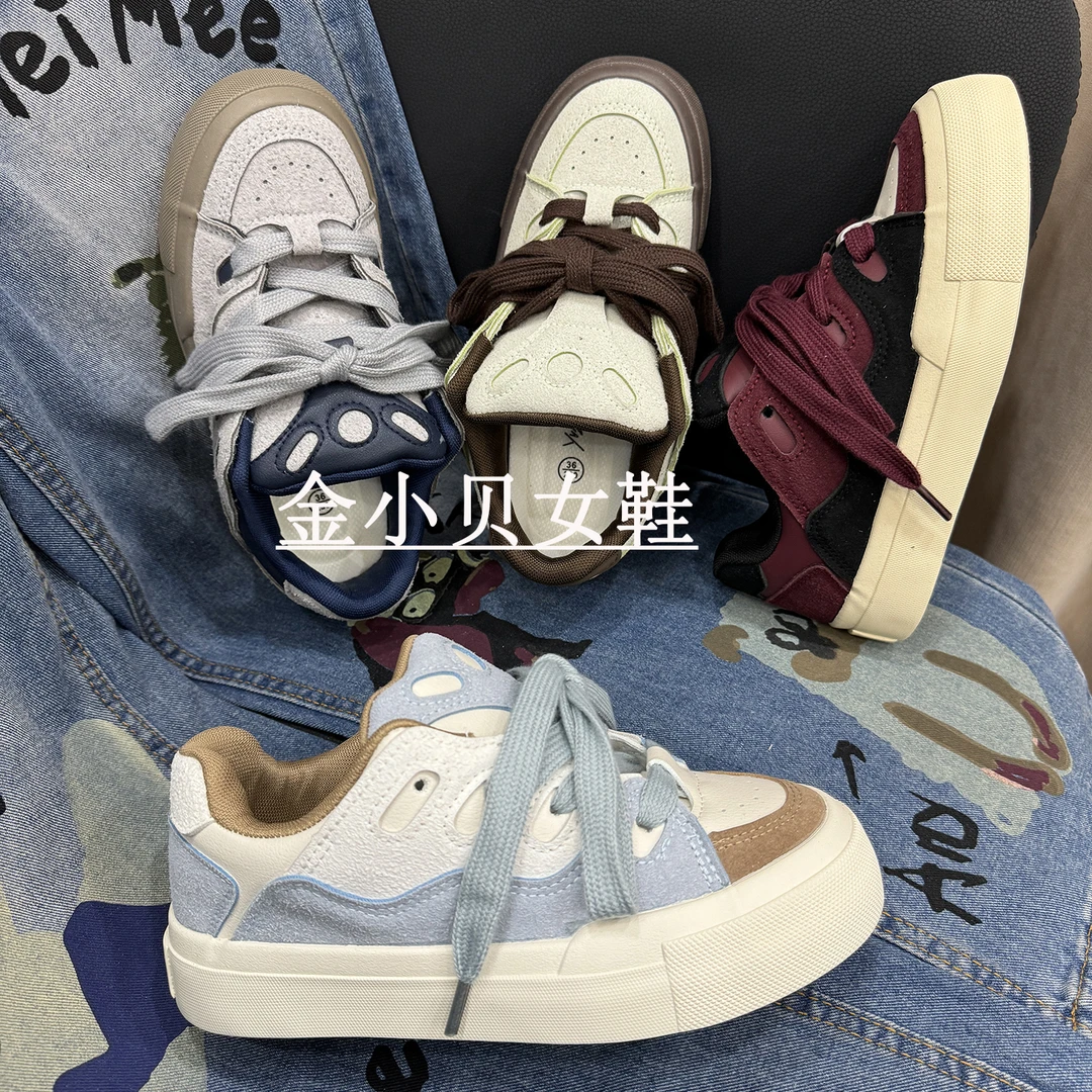 爆改国潮小众原创丑萌复古运动鞋女2024新款秋季百搭休闲小白鞋子