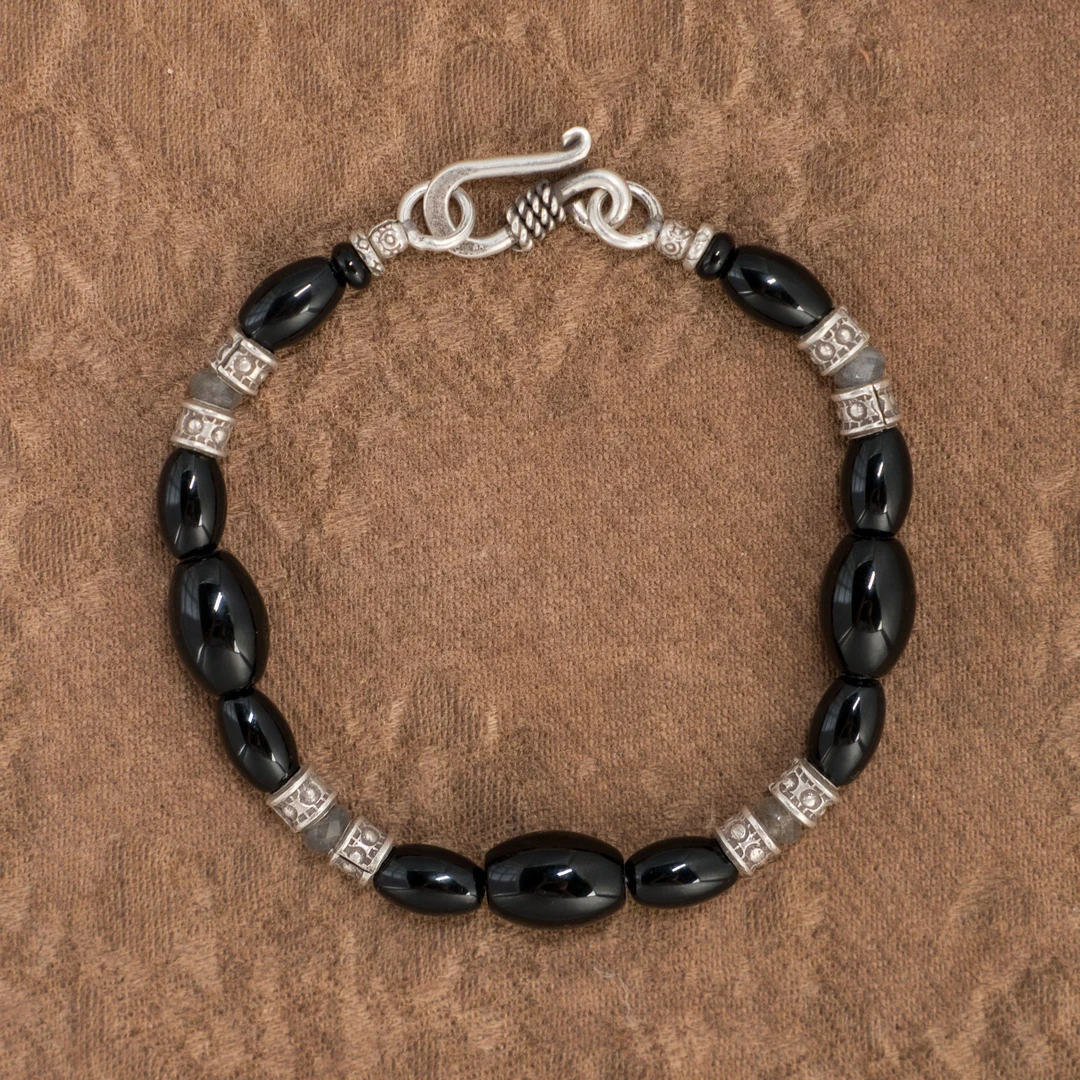 925银手链 【黑武士】幻渺原创设计 | 黑月光男女同款手工手链宽8mm