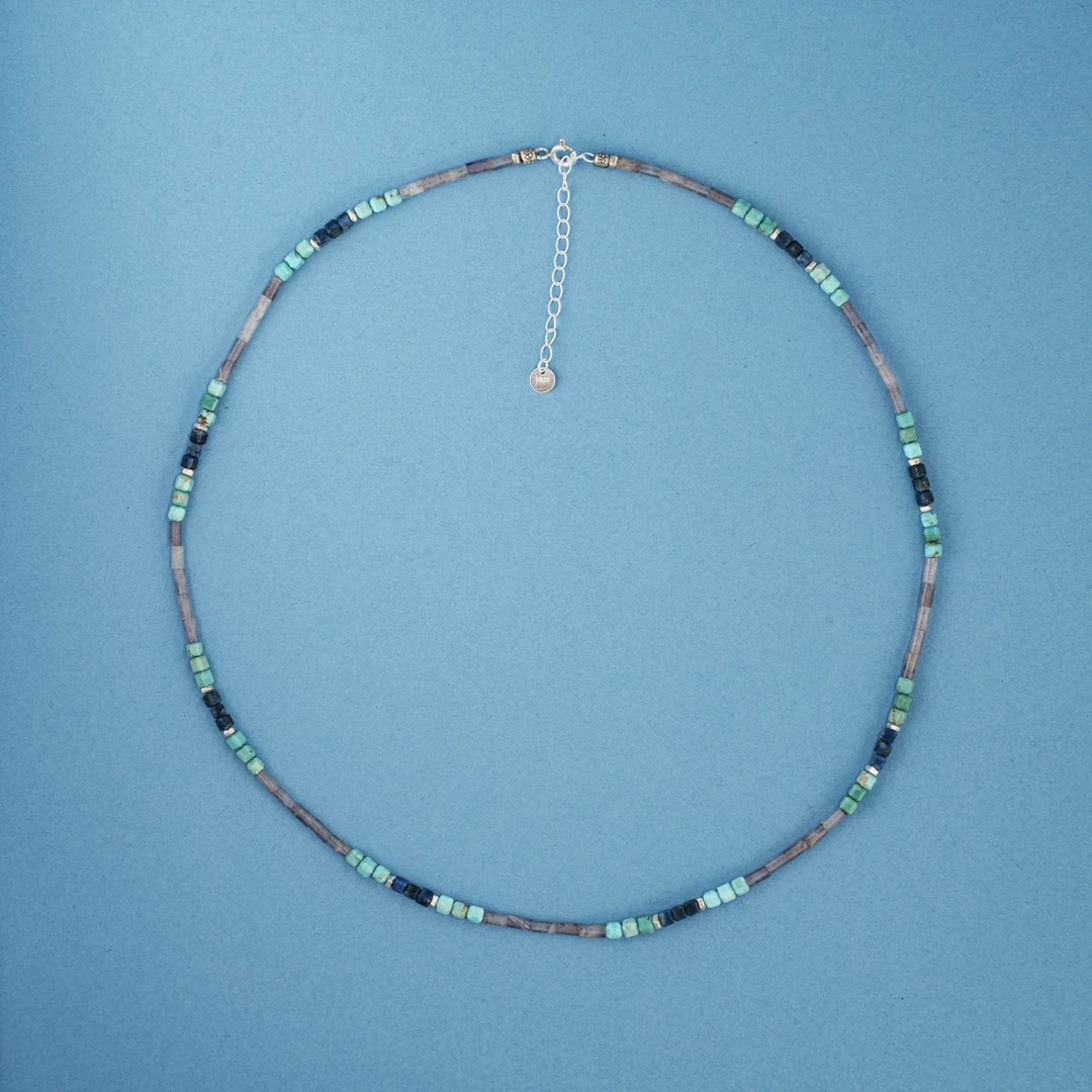 链子925银 【海洋】幻渺原创设计 | 海洋绿松手工情侣款项链宽2.5mm