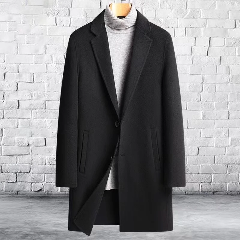 男装冬季中长款百分百双面羊毛大衣休闲修身韩版男毛呢外套