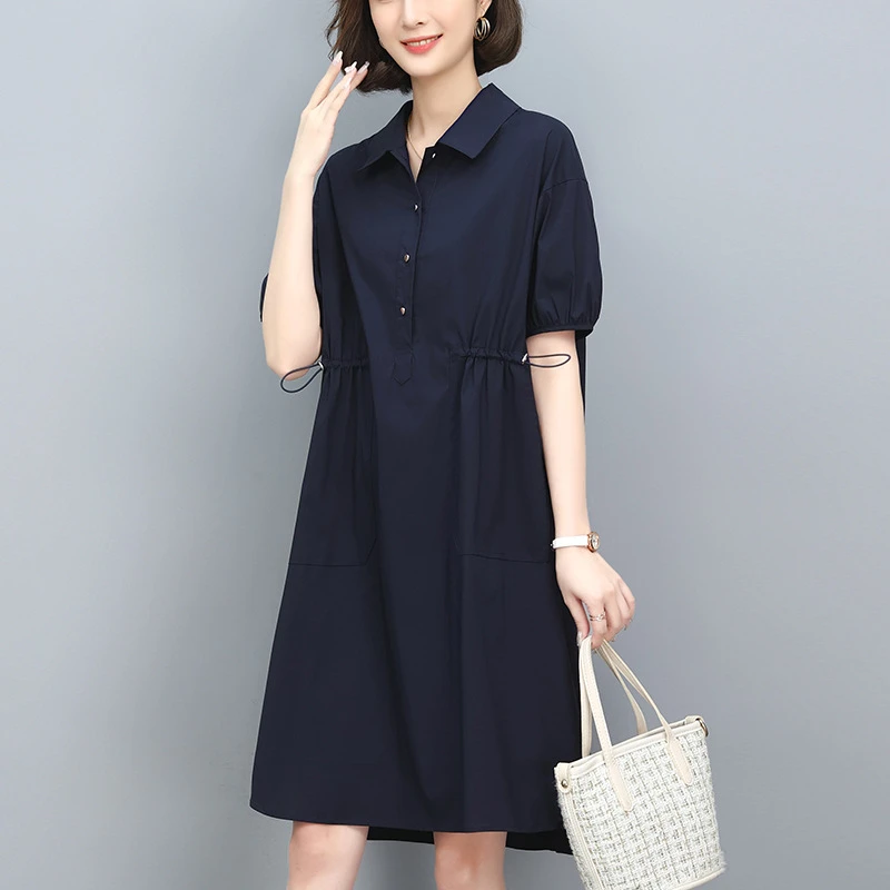 休闲宽松显瘦遮肚子连衣裙女2024夏季新款中年妈妈洋气时尚直筒裙