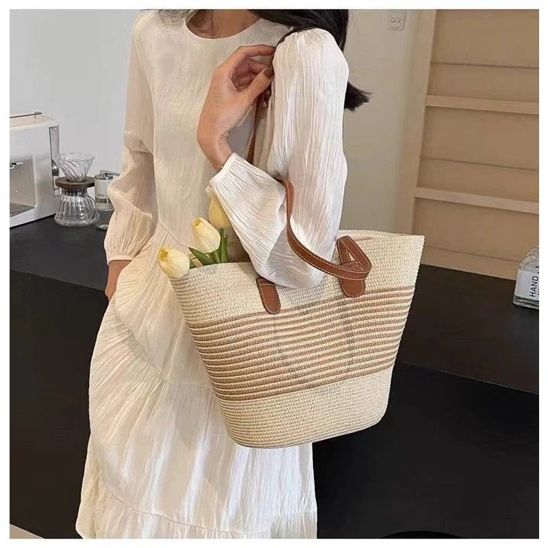 【Muusu】草编大包包女新款时尚大容量单肩水桶包休闲包