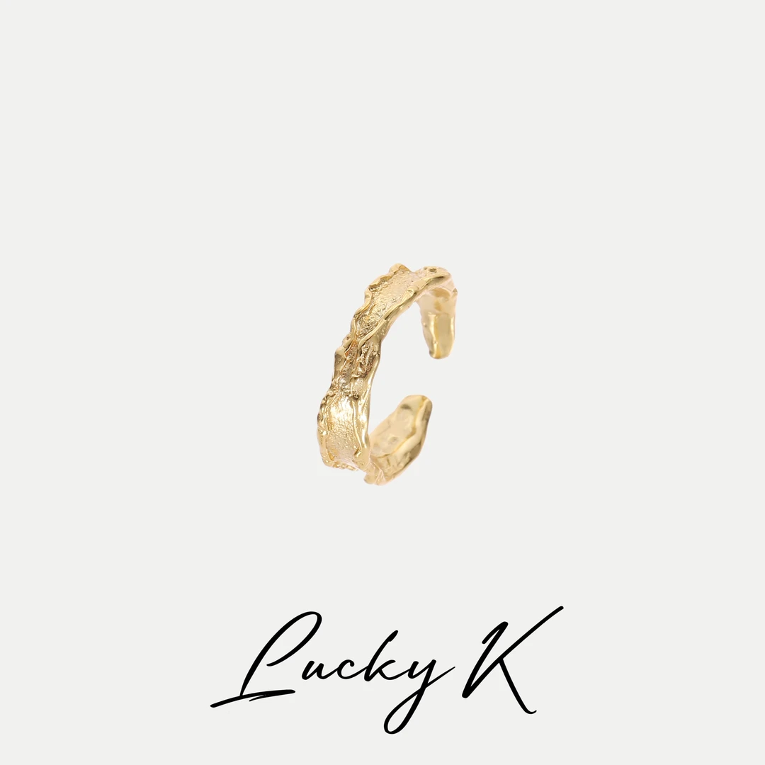 925银戒指 LuckyKINS风不规则纹理褶皱S小众925纯银戒指可调节