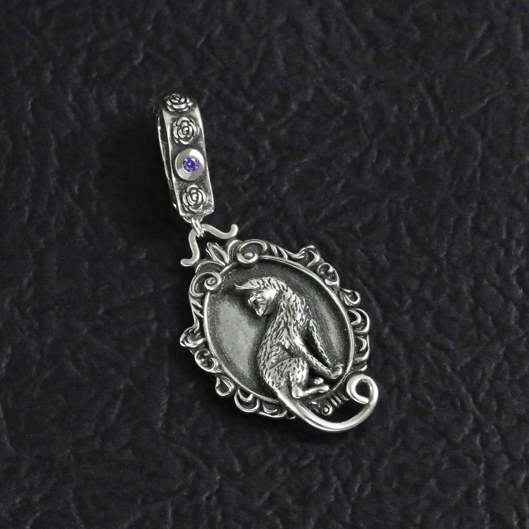 铜合金吊坠 猫咪圆牌紫锆玫瑰鱼尾单独万能扣吊坠项链单坠饰品