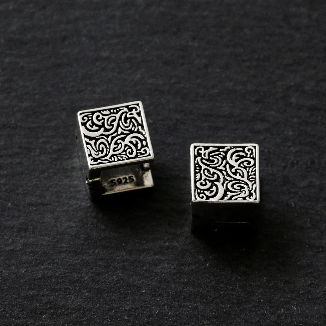 铜合金耳饰 唐草纹方块复古耳扣女耳环饰品小众气质耳饰高级感