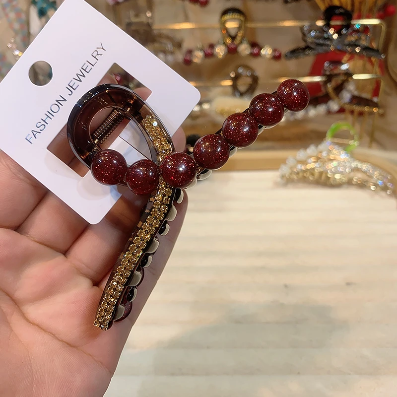 弈唯秋冬款安哥拉红11厘米中号鲨鱼夹气质轻奢时尚百搭韩版抓夹