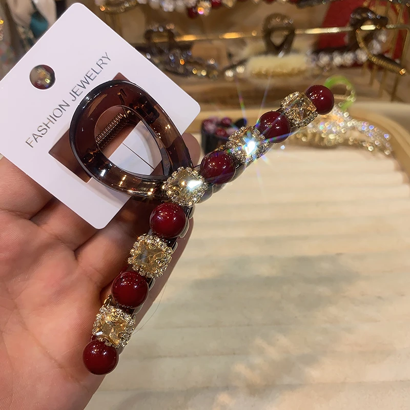 弈唯秋冬款13厘米大号鲨鱼夹气质百搭复古红色法式简约优雅大抓夹