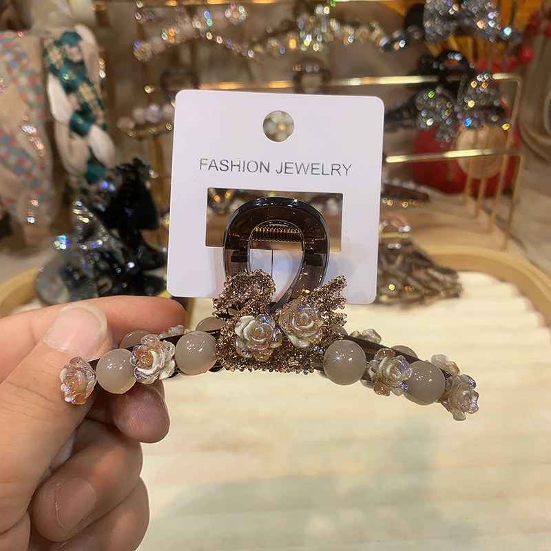 弈唯秋冬新款11厘米焦糖色后脑勺抓夹气质网红轻奢时尚可爱重工