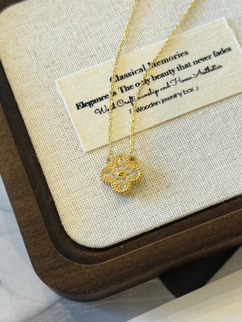 【合成/培育】999足金5G工艺黄金镶钻四叶草项链