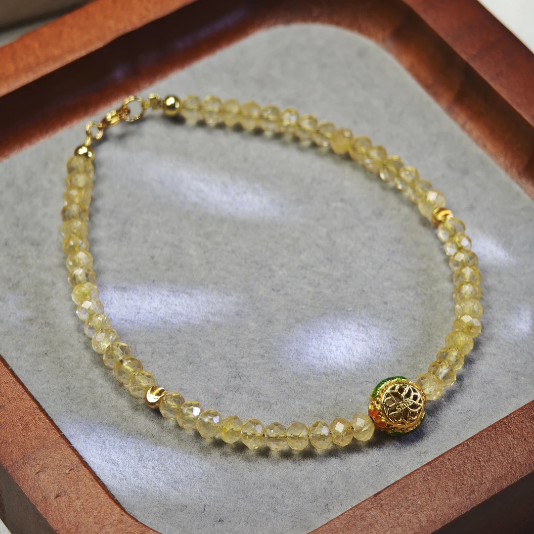 【金之眼】物华天然黄水晶闪钻切角精工设计太阳之眼女士单圈手链