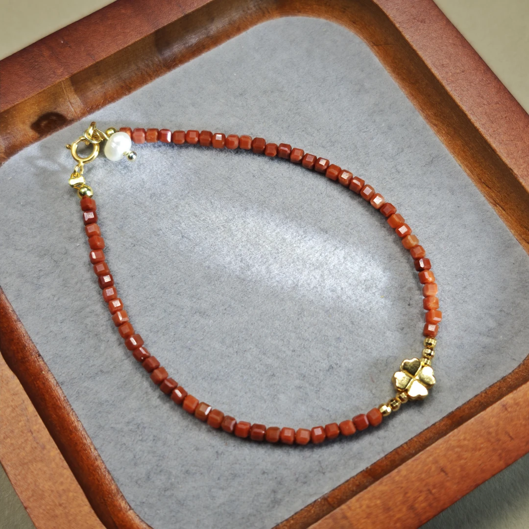 【方幸】物华原创天然满肉切角方形2.5mm南红四叶草精工极细女手串