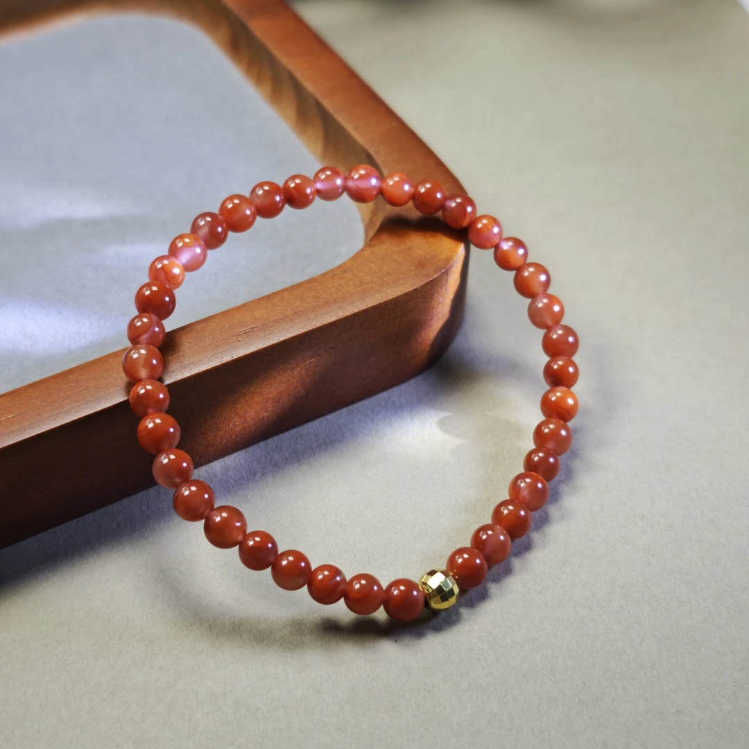 【柿柿如意】物华天然飘花柿子红南红圆珠单圈女士手链女款轻奢时尚