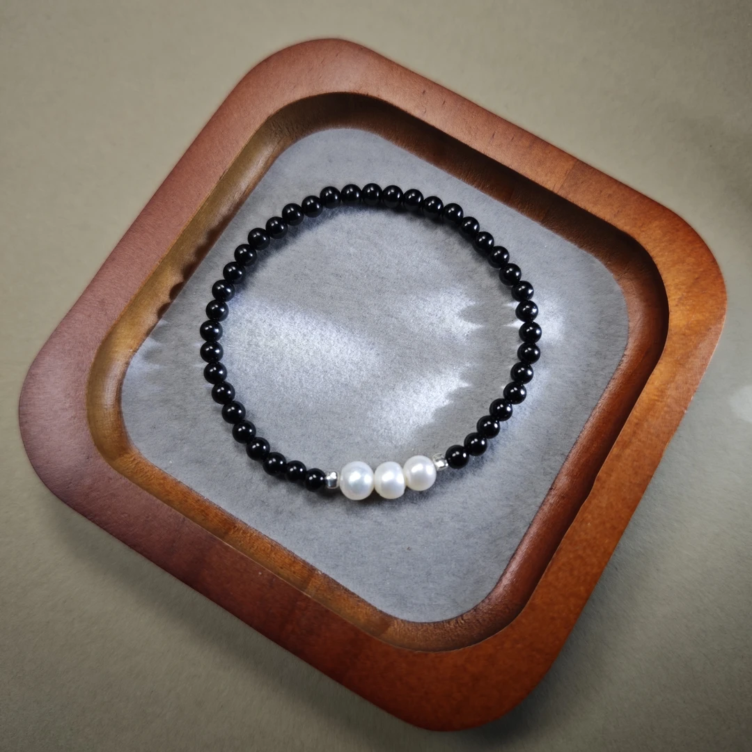 【白顶】物华原创天然黑碧玺淡水珍珠精工撞色素净大女主手链