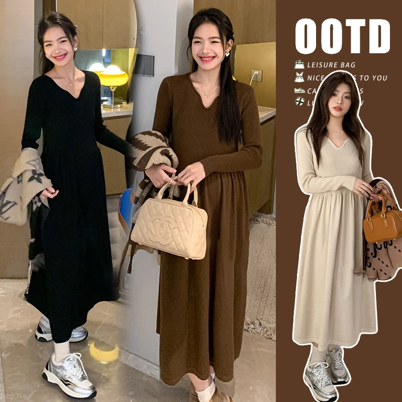小个子时尚潮妈秋冬气质针织连衣裙内搭长裙 加厚好质量