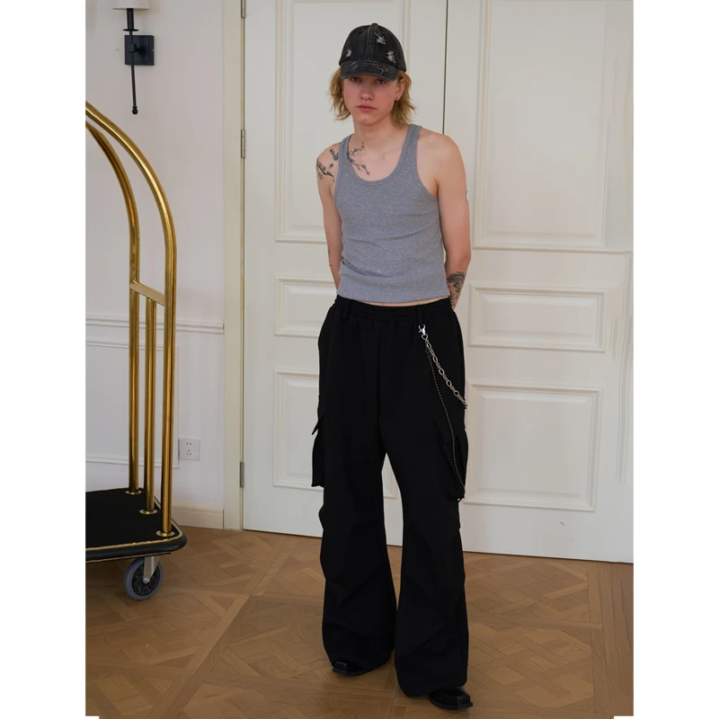 treclub24SS春季新款宽松阔腿太空棉卫裤多大口袋立体cleafit