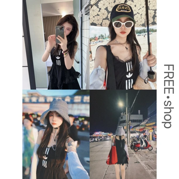 9266#【鬼马少女】2024休闲小众设计感吊带蕾丝连衣裙