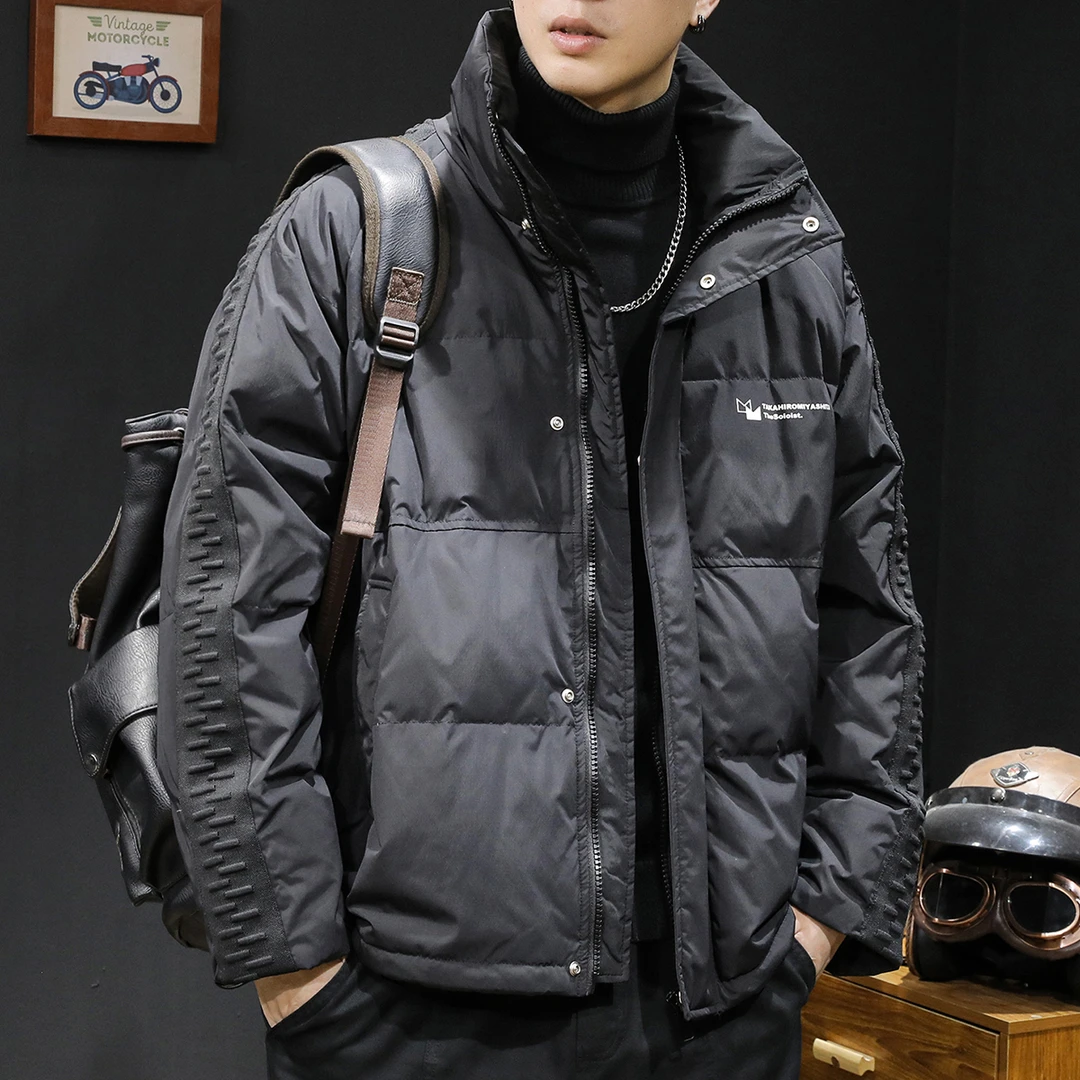 冬季新款休闲白鸭绒连帽羽绒服男士大码加厚宽松潮牌工装外套男款