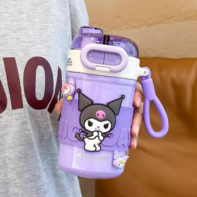 奇怡大容量库洛米保温杯女生高颜值316水杯学生可爱双饮吸管杯