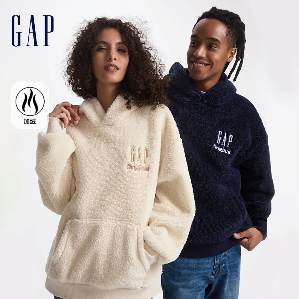 Gap男女装潮流秋冬款抱抱绒字母logo抓绒宽松卫衣连帽 DR 609098
