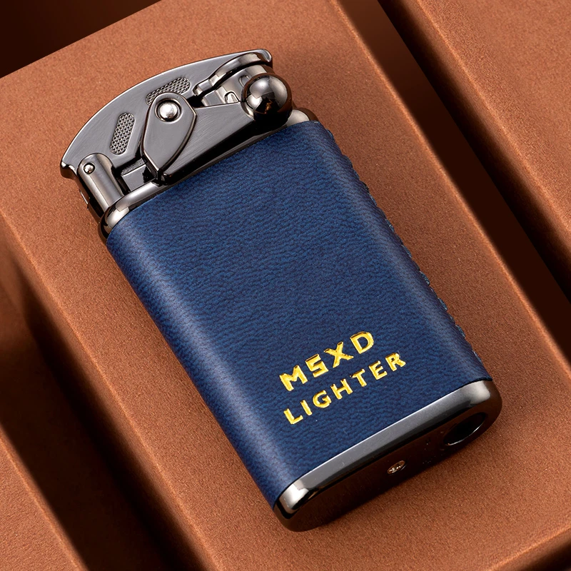 摇臂打火机高档金属机身创意个性皮纹防风充气网红款高颜值送男友