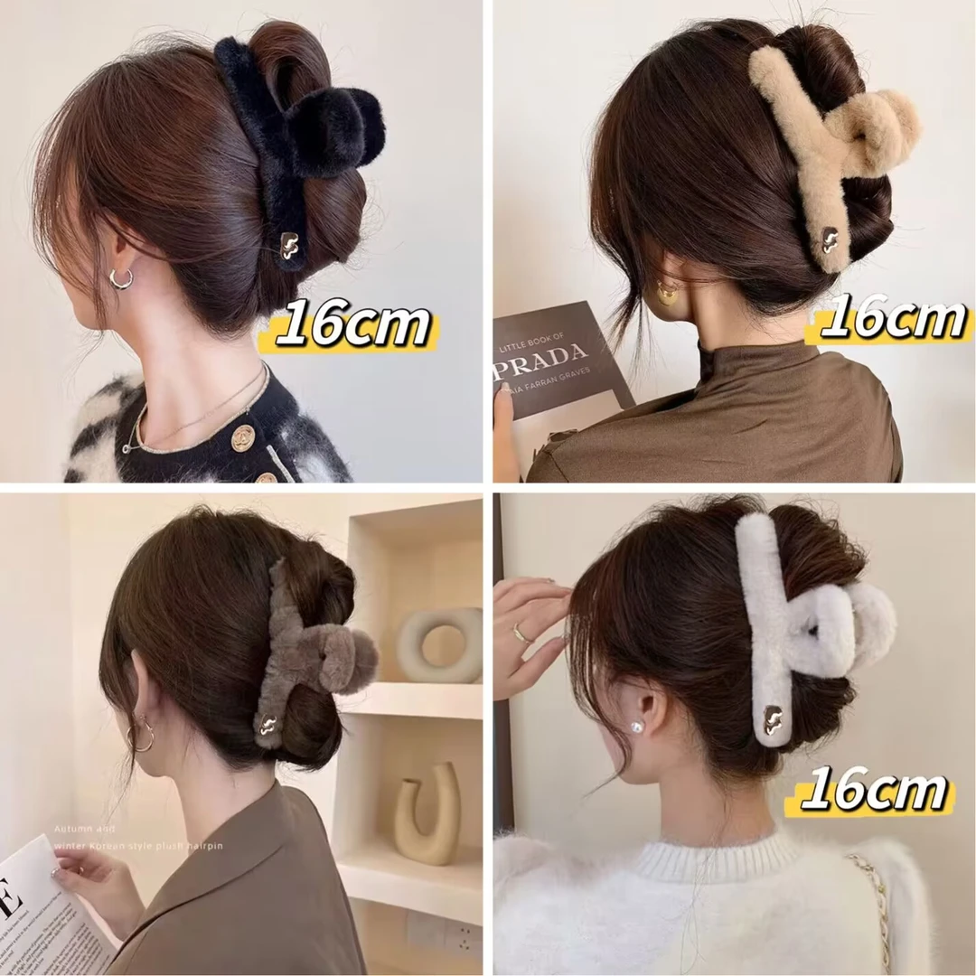 气质秋冬上新超大号16cm心心抓夹鲨鱼夹女高级感发量多毛绒绒发夹