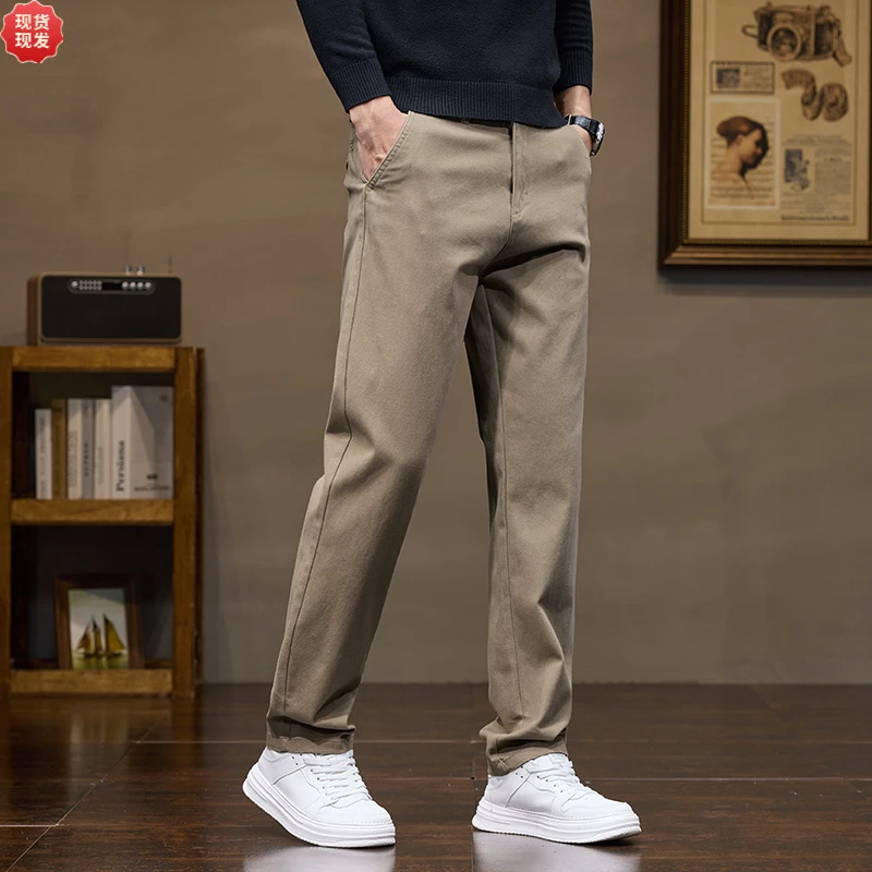 秋冬厚款休闲裤直筒宽松2025新款中年男土纯色百搭商务棉质长裤子