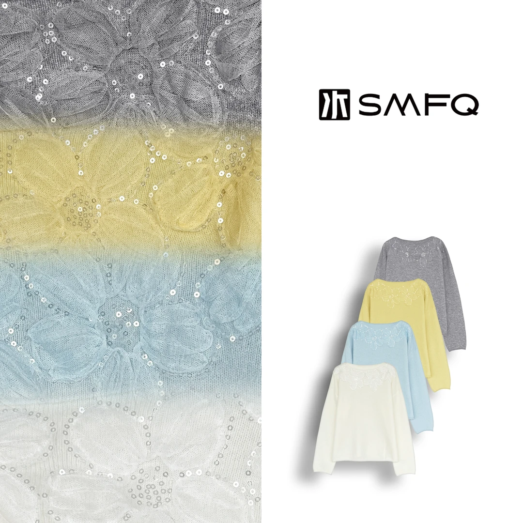 水木夫妻“花有约“100%羊毛精纺针织长袖套头毛衣