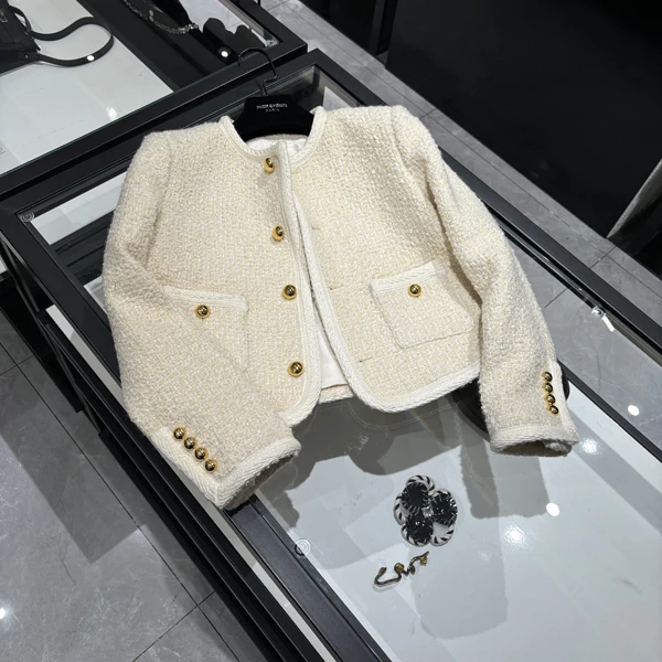 高级时装 24年早秋新款女装 高定半圆金扣甜美风轻奢杏色外套