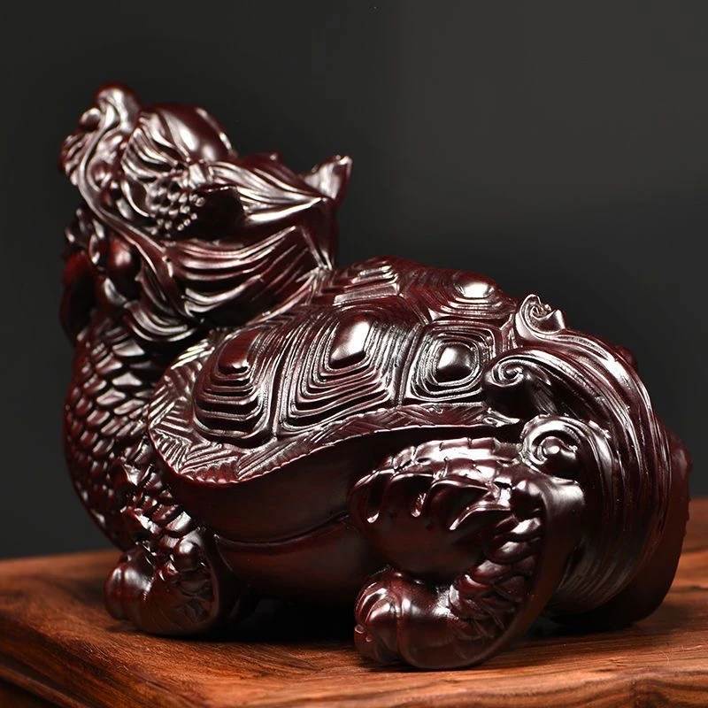 黑檀木雕刻龙龟手把件工艺品