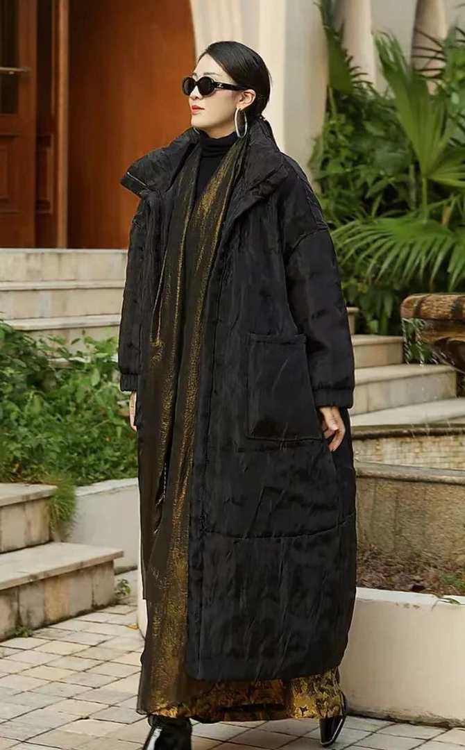 86一1原创设计高领棉衣欧根纱三层加厚宽松