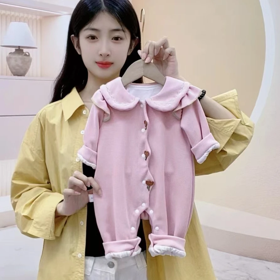 婴儿秋装女宝宝衣服春秋洋气玫瑰花韩版哈衣婴幼儿秋季双层连体衣