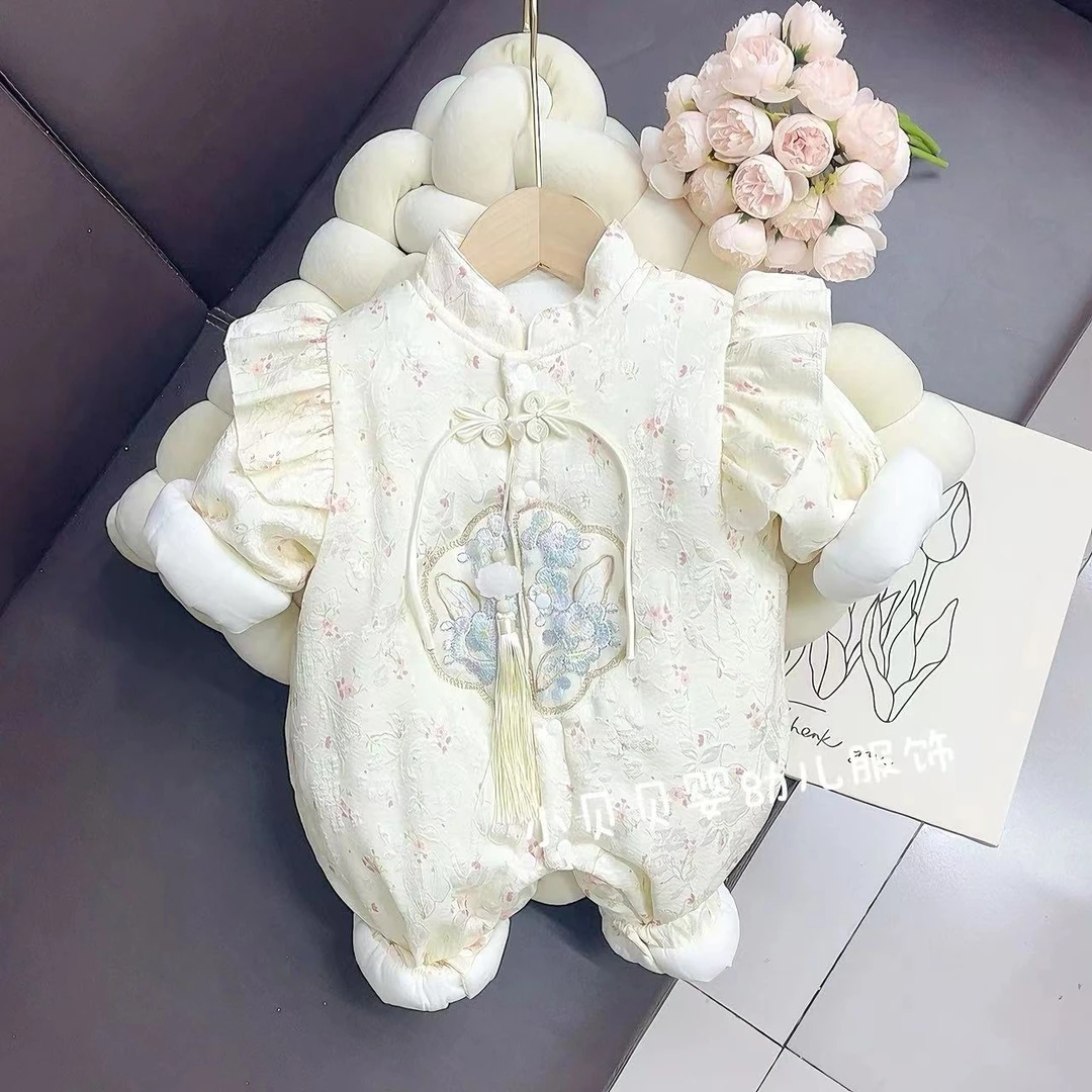 加棉秋冬装国风婴儿衣服连体衣女宝宝满月百天周岁公主礼服