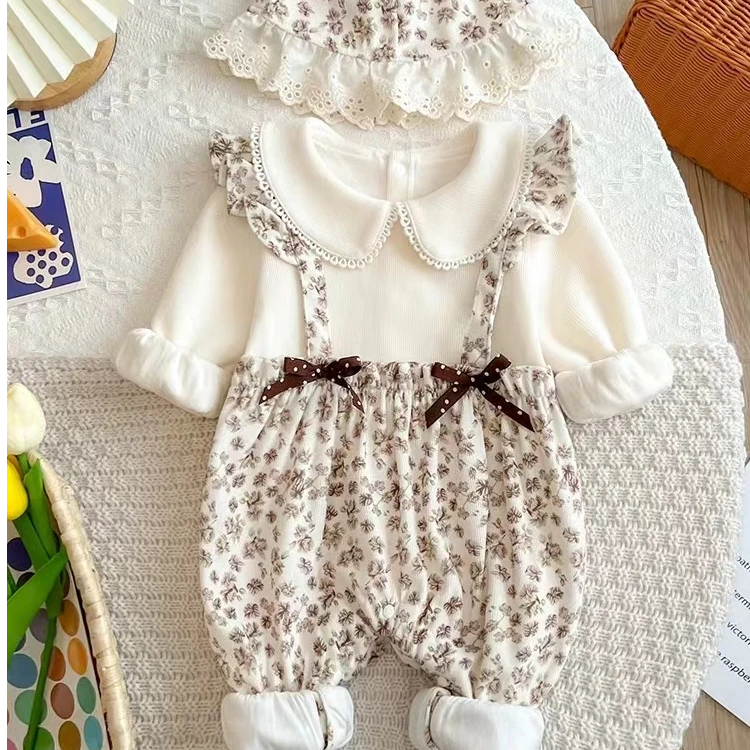 婴儿衣服秋装新生女宝宝连体衣公主满月 百天哈衣春秋外出爬服