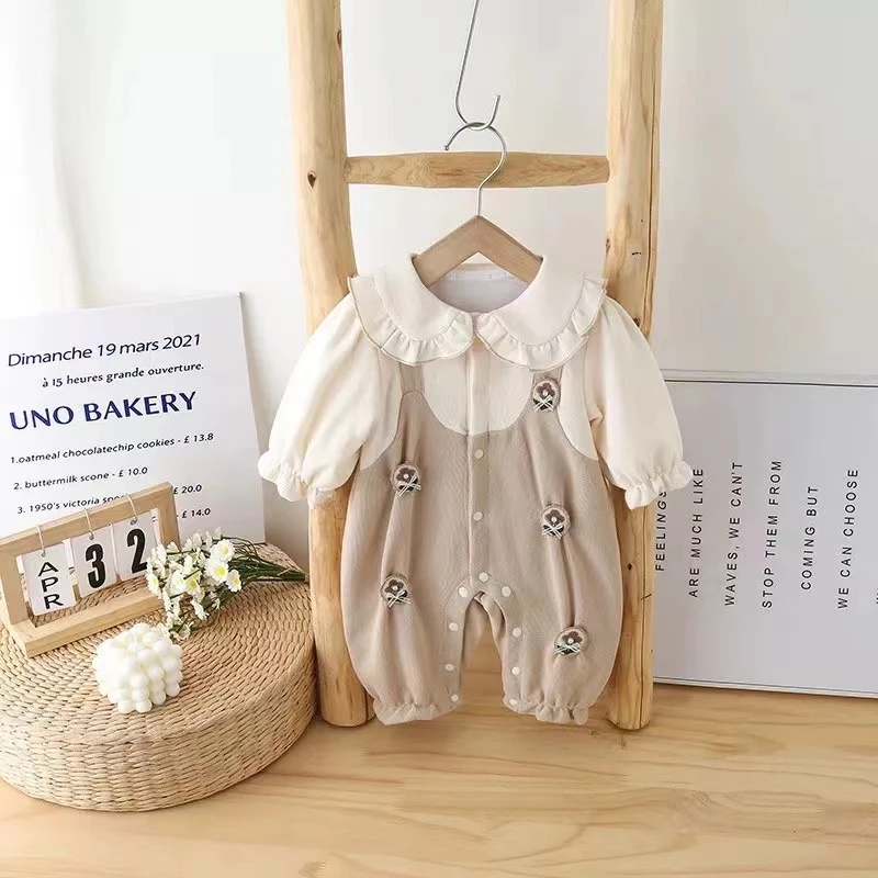 秋季婴儿衣服洋气女宝宝双层纯棉连体衣公主长袖哈衣春秋季外出服
