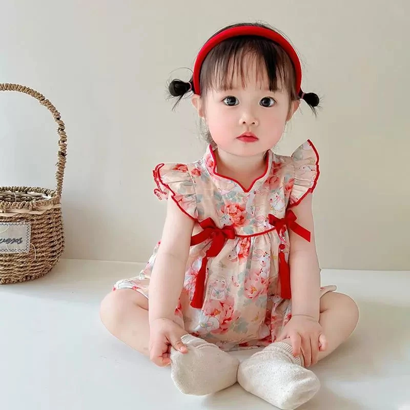 婴儿夏装周岁女宝宝礼服新生衣服抓周旗袍连衣衣百天女孩洋气公主