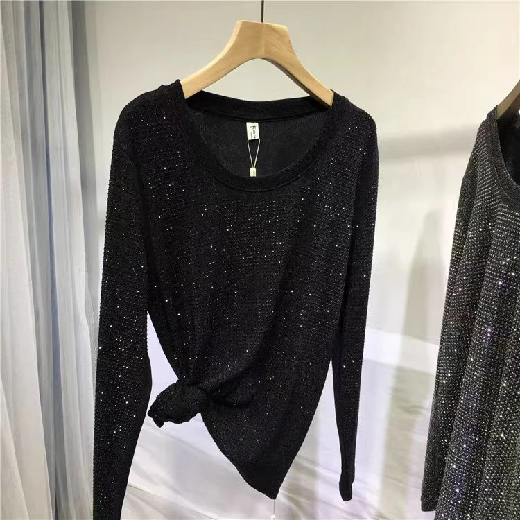 〖猫姐衣橱〗秋冬新款亮满钻弹力微垫肩上衣004