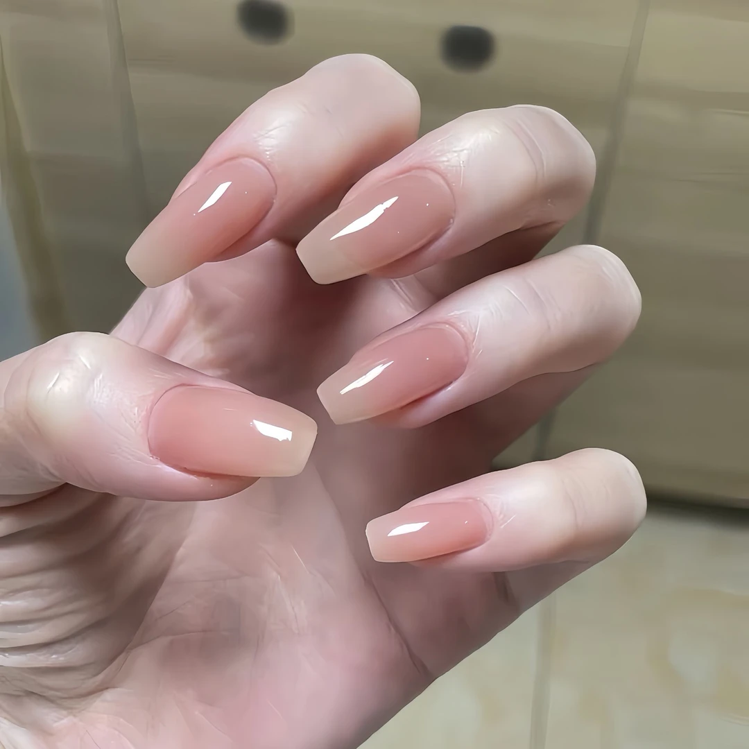 手工定制冰透裸色穿戴甲高级纯色美甲贴片新娘孕妇百搭手工假指甲