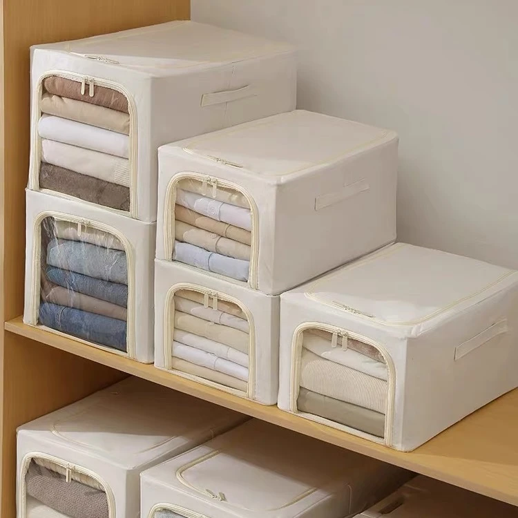 享有空百纳箱49升长款收纳箱布艺衣物折叠整理家用衣橱钢架拉链