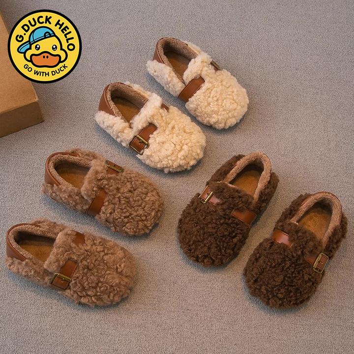 G.DUCK小黄鸭女童毛毛鞋2024冬季新款儿童女孩公主棉鞋宝宝豆豆鞋