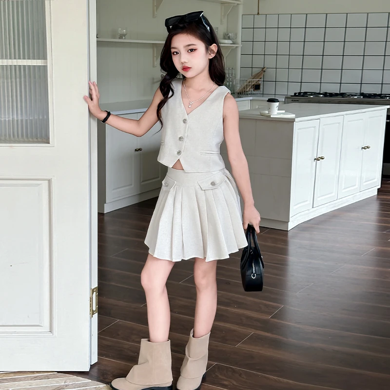 女童夏季小香风套装2024新款洋气儿童时尚短袖上衣中大童夏装短裙