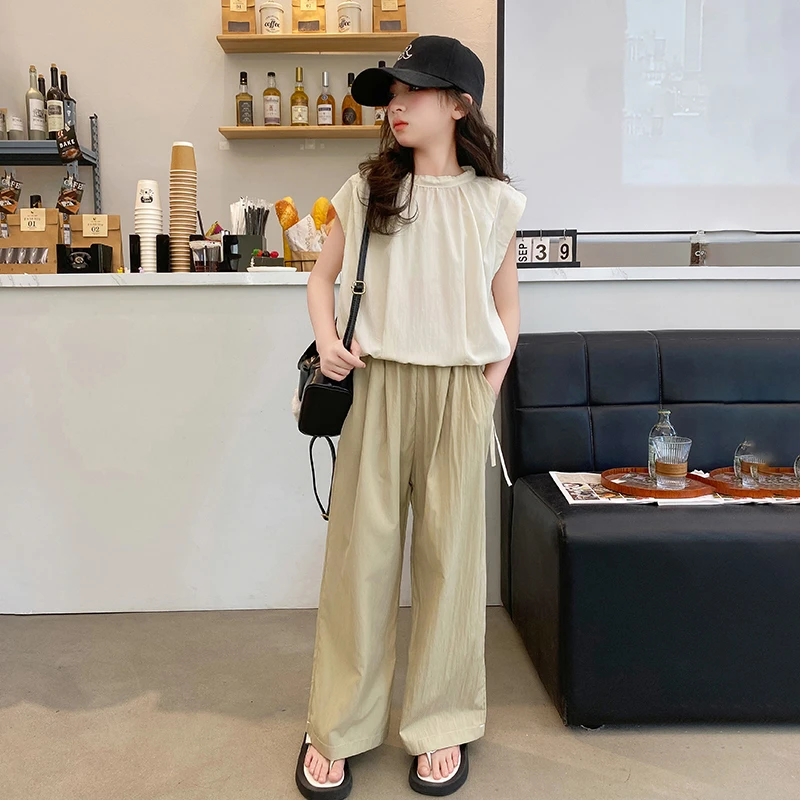 女童夏季无袖山本裤薄款套装中大儿童洋气休闲小女孩纯色韩系夏装