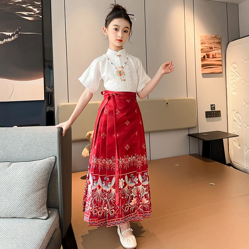 女童中国风古装马面裙套装夏季薄款童装小女孩汉服裙儿童唐装夏装