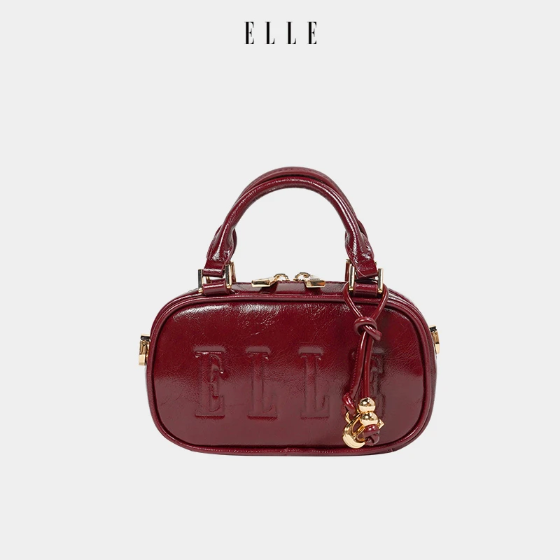 ELLE24新款油蜡波士顿包包织锦小托特女士轻奢手提斜挎包包46501W