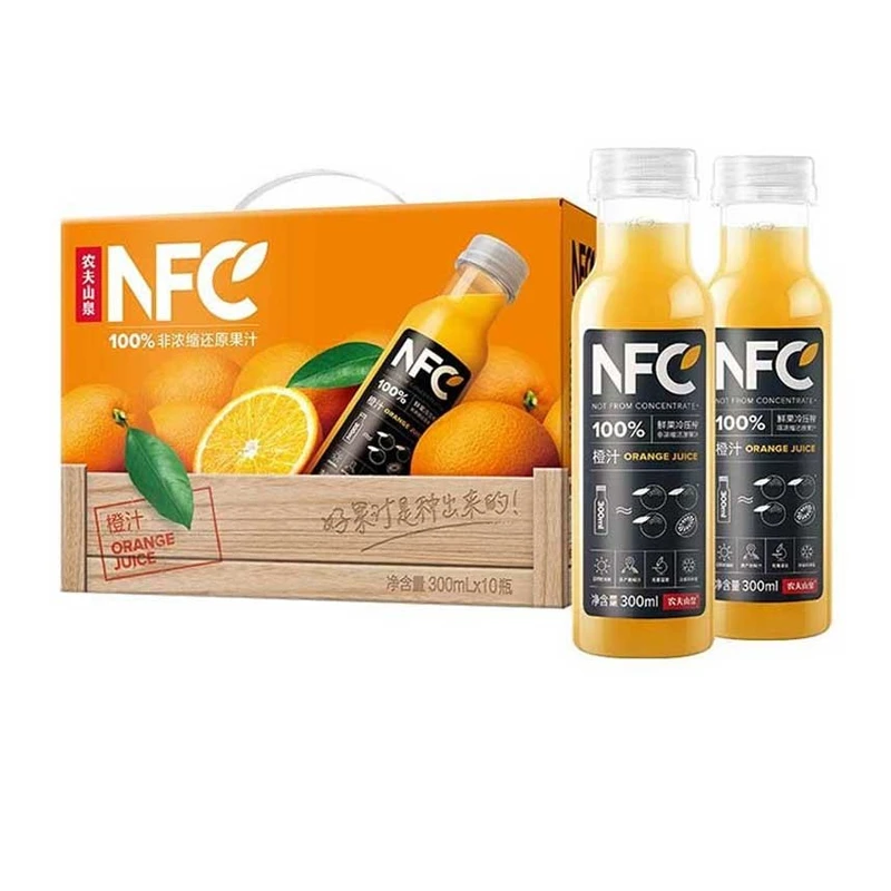 【精选】农夫山泉100%NFC橙汁鲜果饮料300ml*10瓶鲜榨非浓缩果汁